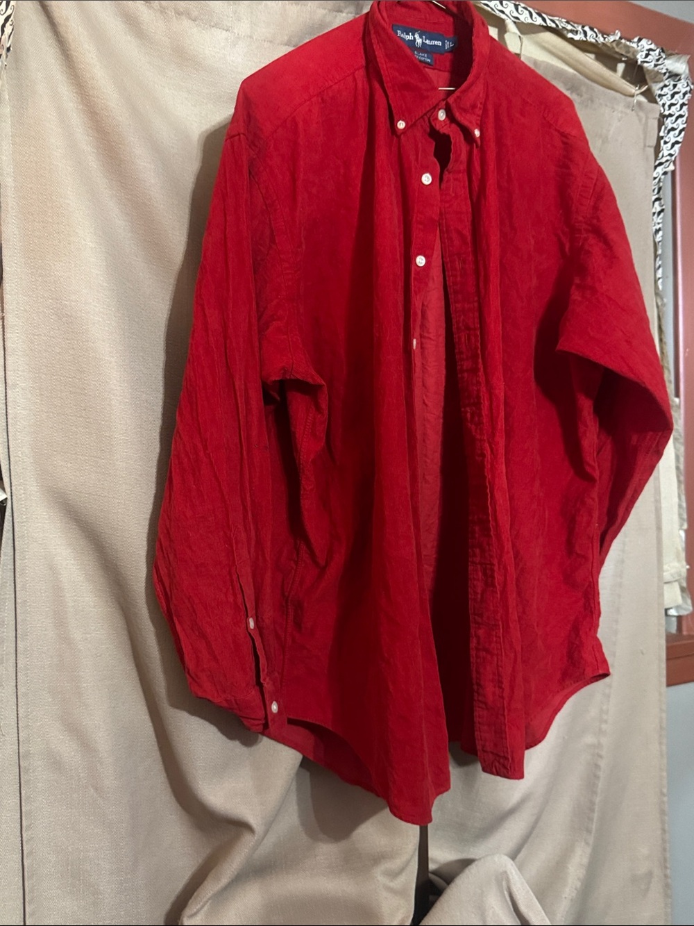 Ralph Lauren Men's Corduroy Button-Down Shirt in Bold Red